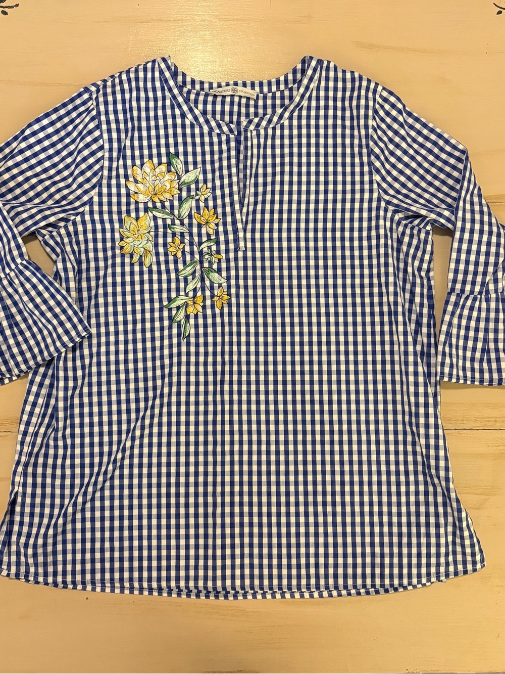 Blue Gingham Embroidered Women’s Blouse